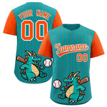 Custom Aqua Orange Stripe Animals Graffiti Pattern Raglan Sleeves Baseball Jersey | BuyFootballJersey
