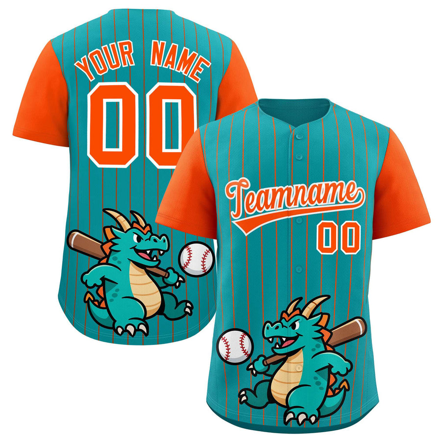 Custom Aqua Orange Stripe Animals Graffiti Pattern Raglan Sleeves Baseball Jersey | BuyFootballJersey