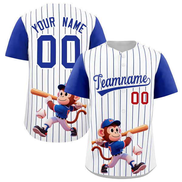 Custom White Royal Stripe Animals Graffiti Pattern Raglan Sleeves Baseball Jersey | BuyFootballJersey
