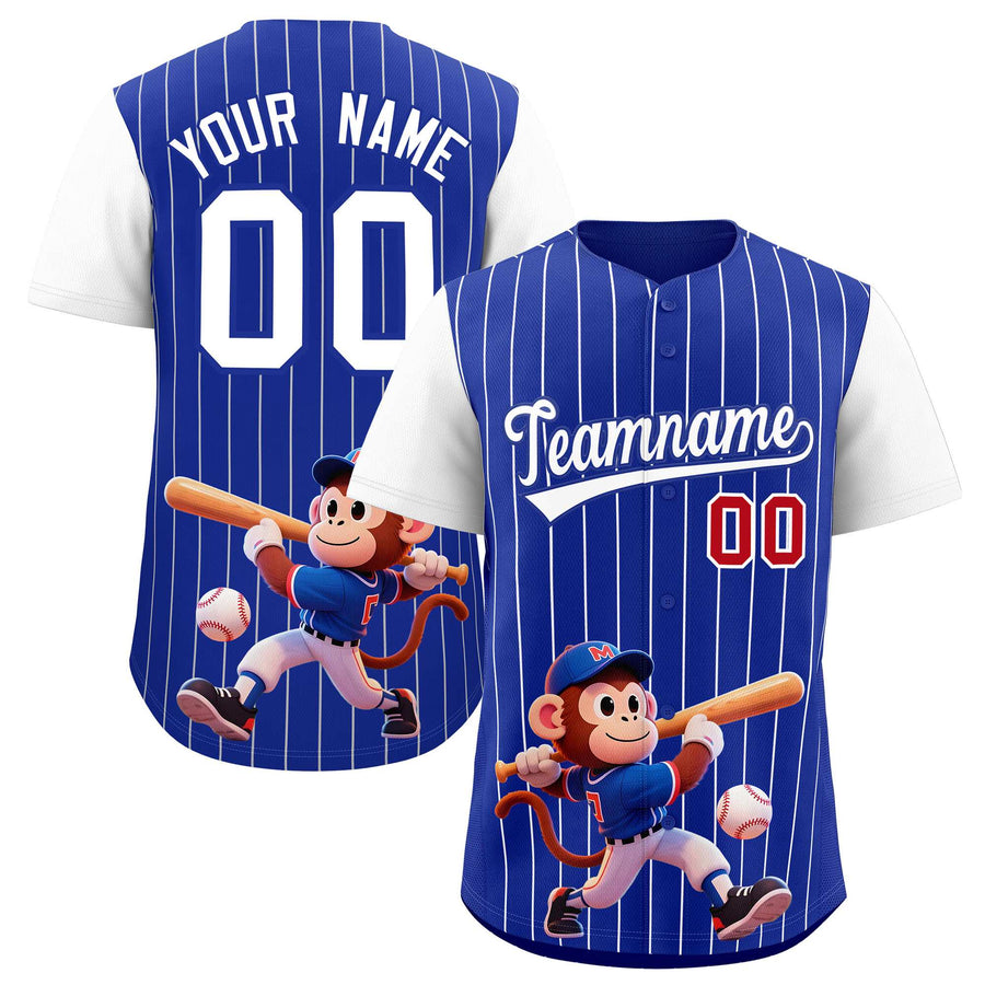 Custom Royal White Stripe Animals Graffiti Pattern Raglan Sleeves Baseball Jersey | BuyFootballJersey