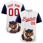 Custom White Navy Stripe Animals Graffiti Pattern Raglan Sleeves Baseball Jersey | BuyFootballJersey
