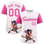 Custom White Pink Stripe Animals Graffiti Pattern Raglan Sleeves Baseball Jersey | BuyFootballJersey