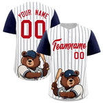 Custom White Navy Stripe Animals Graffiti Pattern Raglan Sleeves Baseball Jersey | BuyFootballJersey
