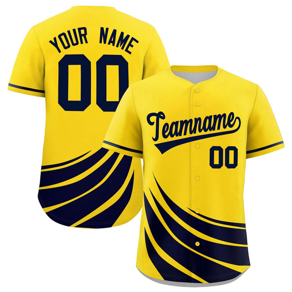 Custom Yellow Navy Wind Mark Graffiti Pattern Baseball Jersey | BuyFootballJersey