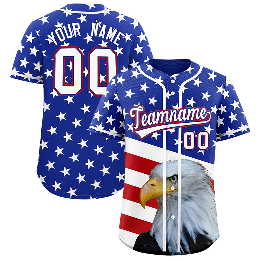 Custom Royal Blue Red White American Flag Graffiti Pattern Split Fashion Independence Day Quick Dry Baseball Jersey | BuyFootballJersey