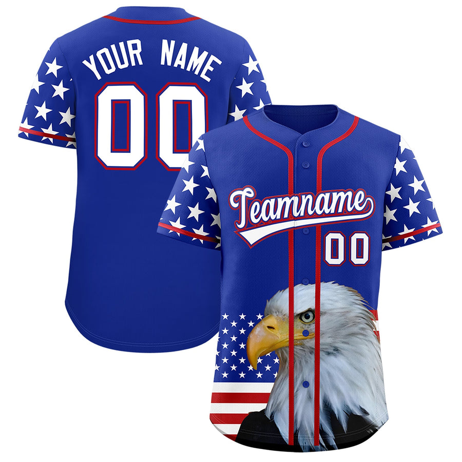 Custom Royal Blue White Red American Flag Graffiti Pattern Split Fashion Independence Day Stretch Fabric Baseball Jersey | BuyFootballJersey