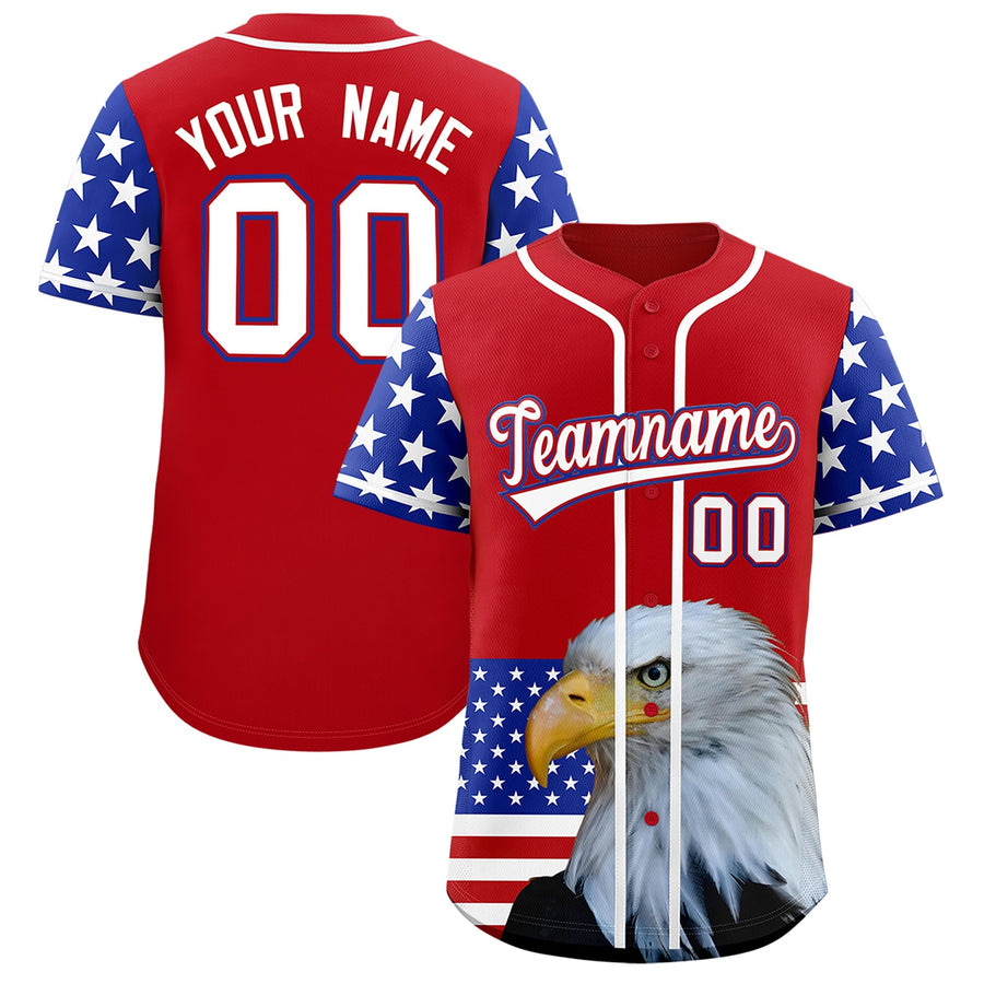 Custom Red Royal Blue White American Flag Graffiti Pattern Split Fashion Independence Day Quick Dry Baseball Jersey | BuyFootballJersey