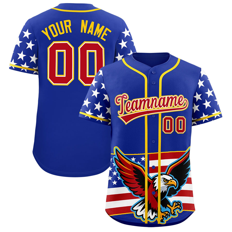 Custom Royal Blue White Red American Flag Graffiti Pattern Split Fashion Independence Day Quick Dry Baseball Jersey | BuyFootballJersey