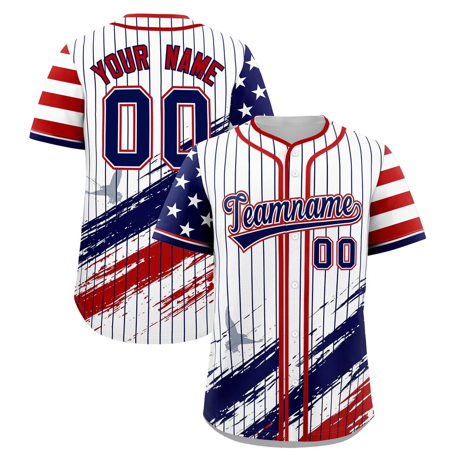 Custom White Baseball Jersey Graffiti Pattern Independence Day | BuyFootballJersey