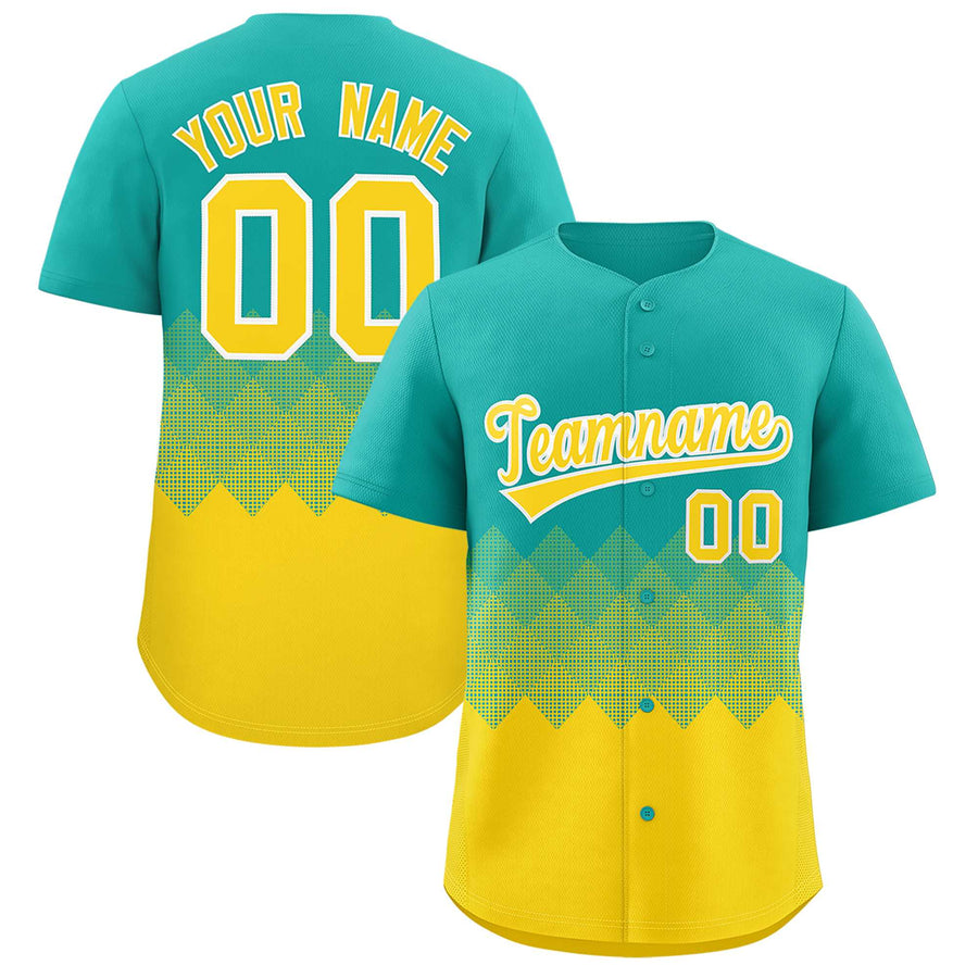 Custom Aqua Gold Grid Blur Pattern Baseball Jersey | BuyFootballJersey
