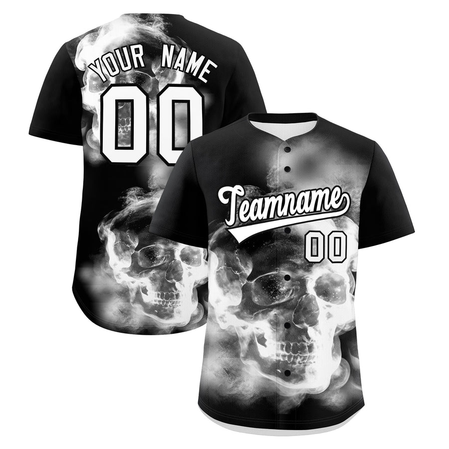 Custom Black White skeleton Graffiti Pattern Lightweight Baseball Jersey | BuyFootballJersey