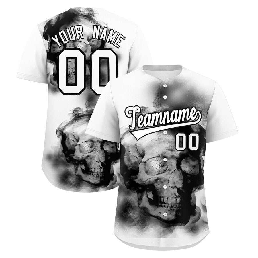 Custom White Black skeleton Graffiti Pattern Quick Dry Baseball Jersey | BuyFootballJersey
