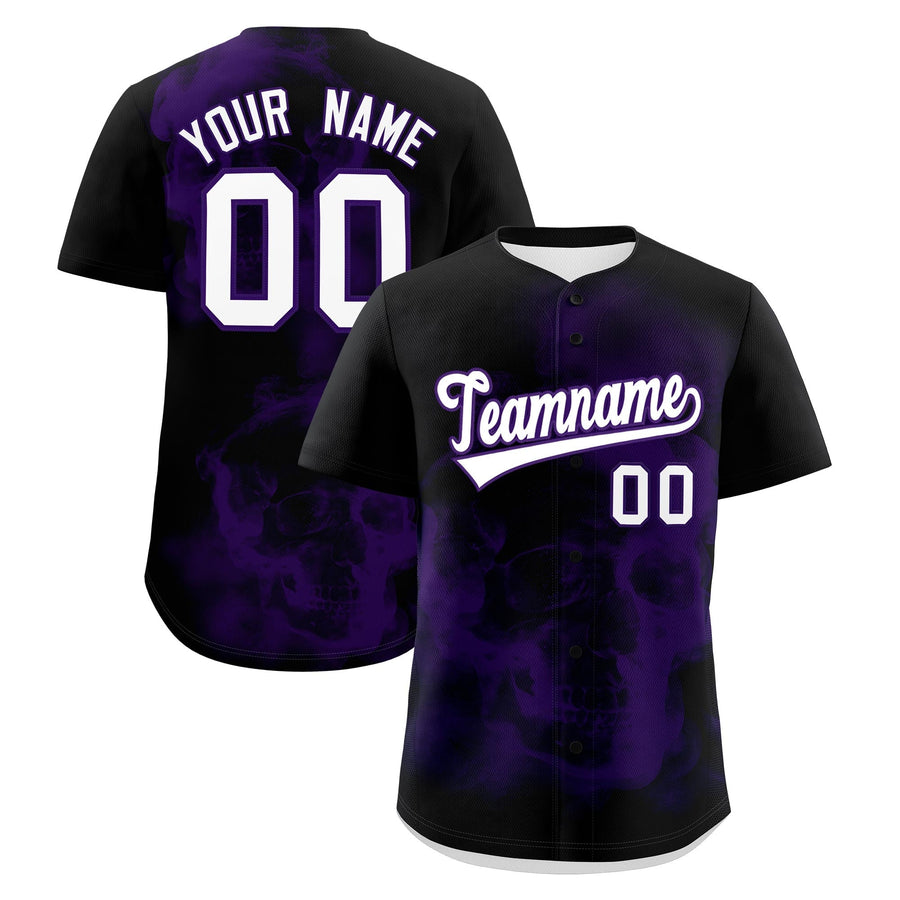Custom Black Purple White skeleton Graffiti Pattern Quick Dry Baseball Jersey | BuyFootballJersey