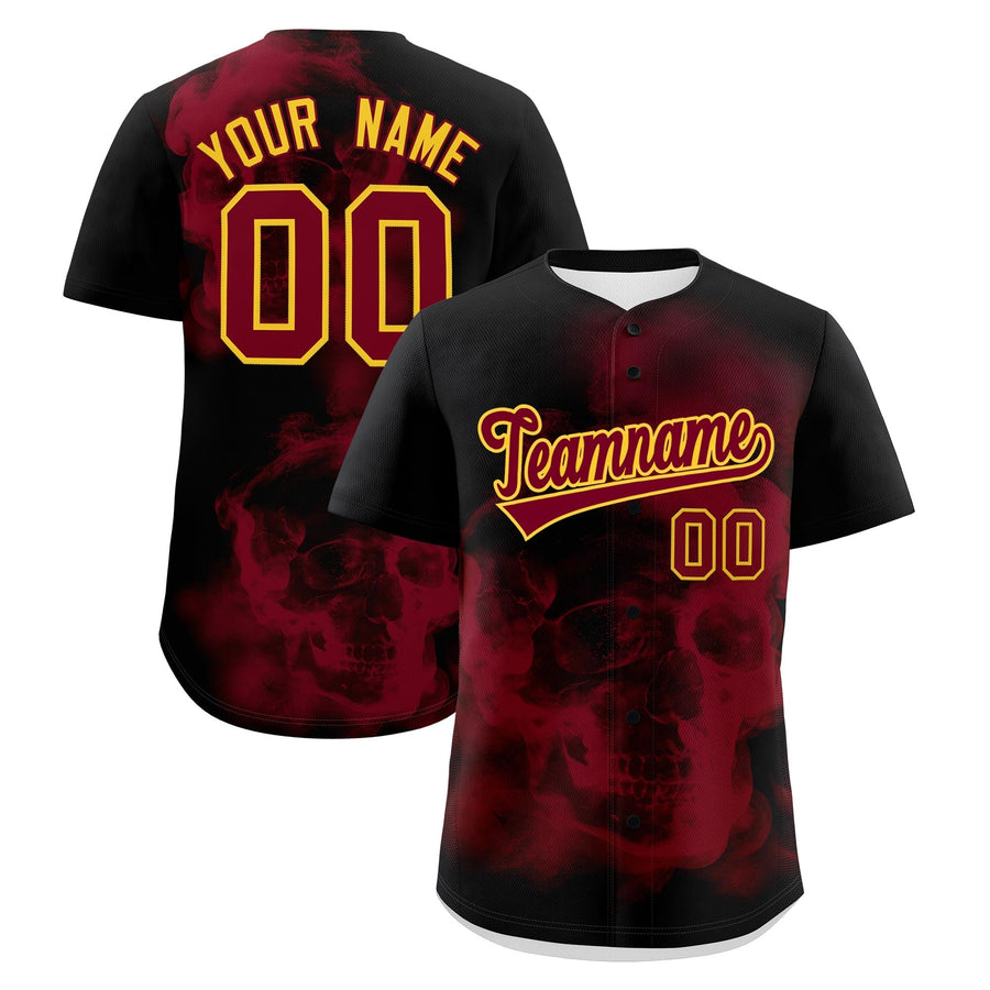 Custom Black Crimson Khaki skeleton Graffiti Pattern Quick Dry Baseball Jersey | BuyFootballJersey