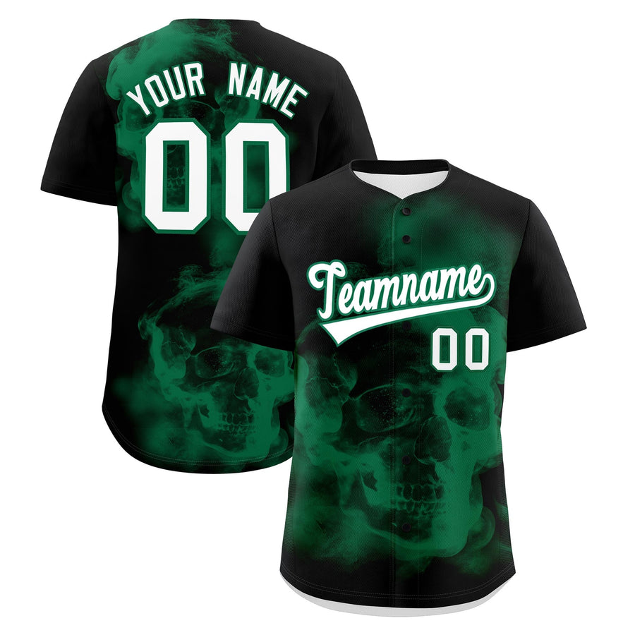 Custom Black Kelly Green White skeleton Graffiti Pattern Quick Dry Baseball Jersey | BuyFootballJersey