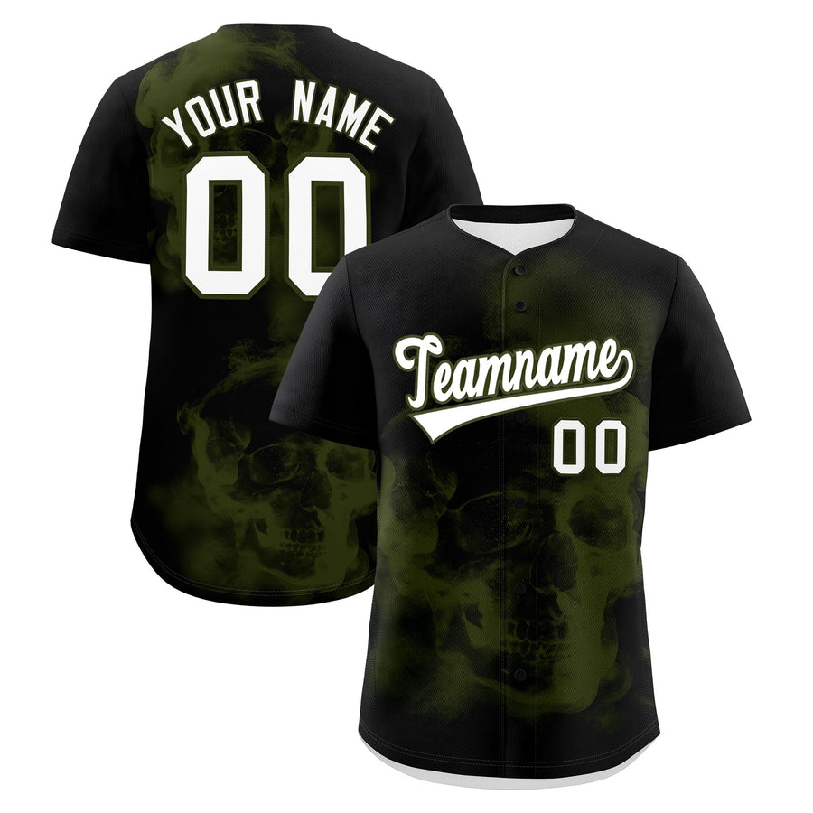 Custom Black Olive White skeleton Graffiti Pattern Lightweight Baseball Jersey | BuyFootballJersey