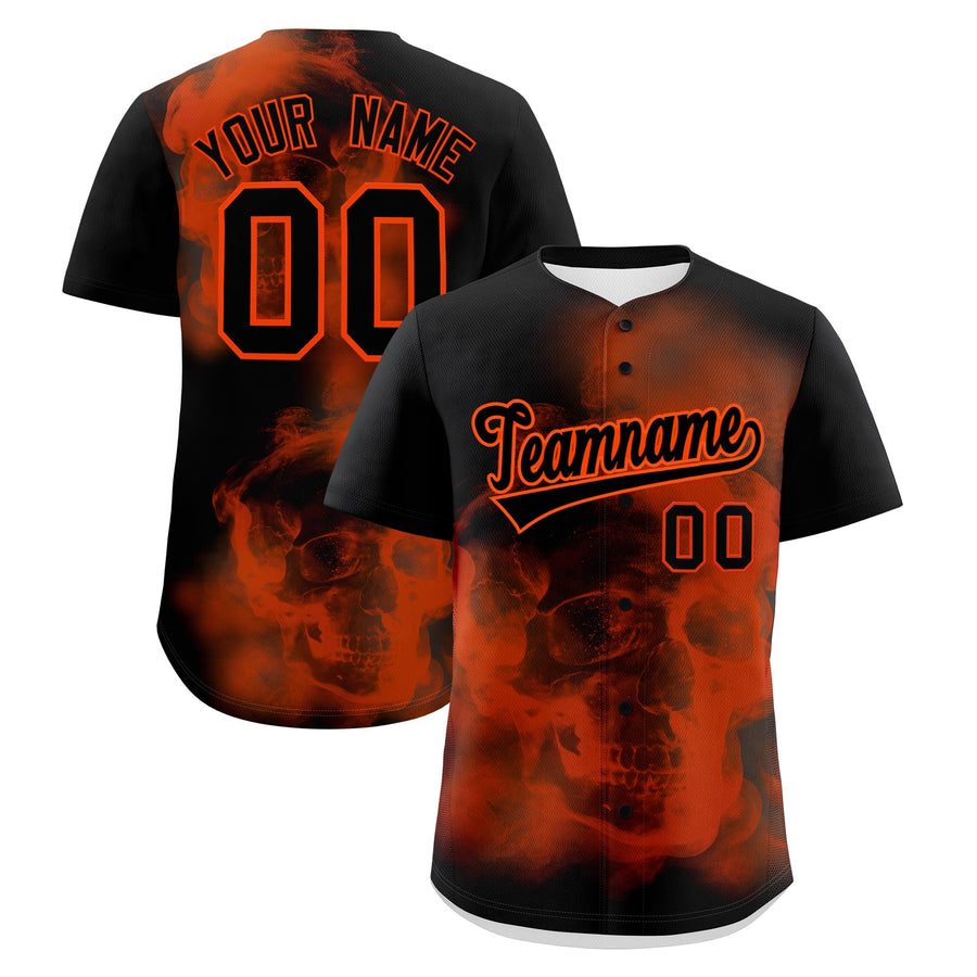 Custom Black Orange skeleton Graffiti Pattern Quick Dry Baseball Jersey | BuyFootballJersey