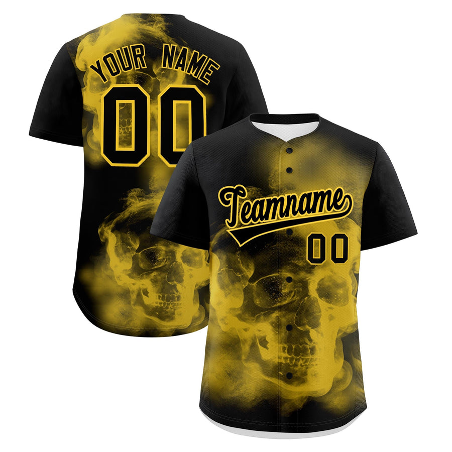 Custom Black Gold skeleton Graffiti Pattern Lightweight Baseball Jersey | BuyFootballJersey