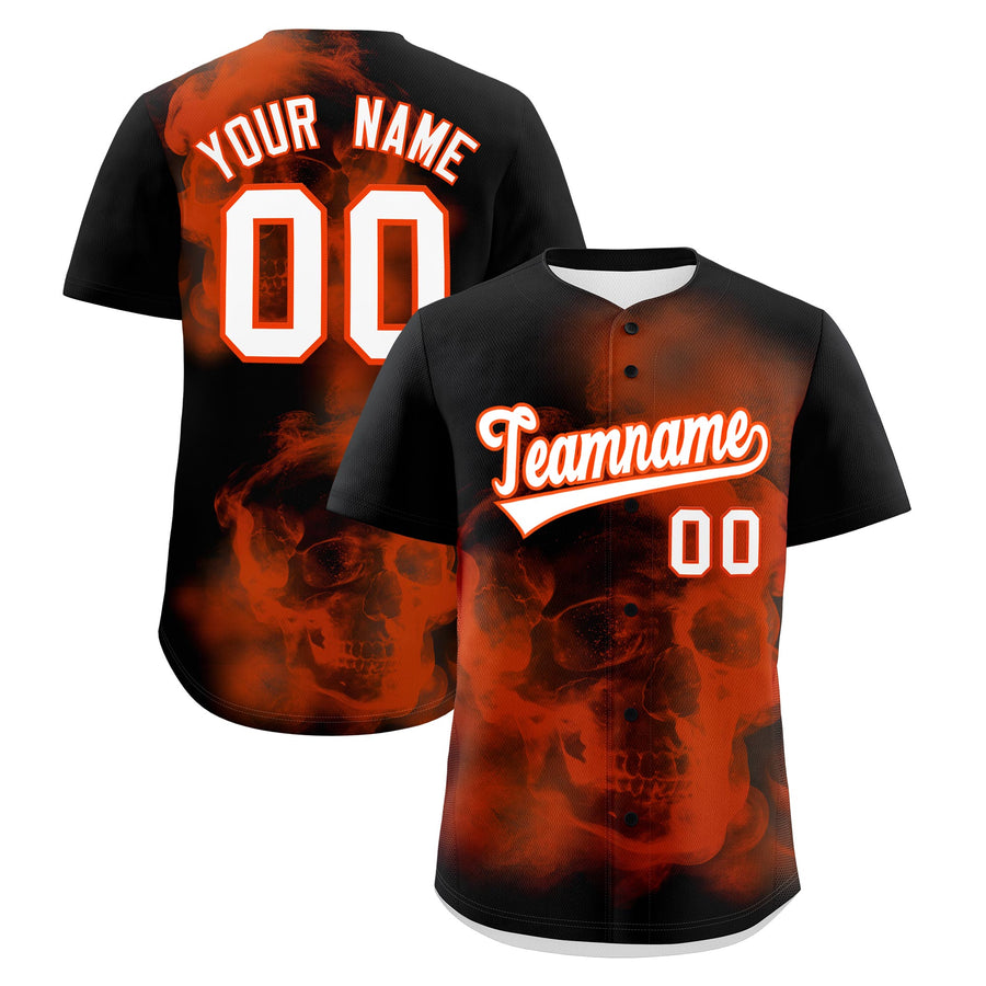 Custom Black Orange White skeleton Graffiti Pattern Quick Dry Baseball Jersey | BuyFootballJersey