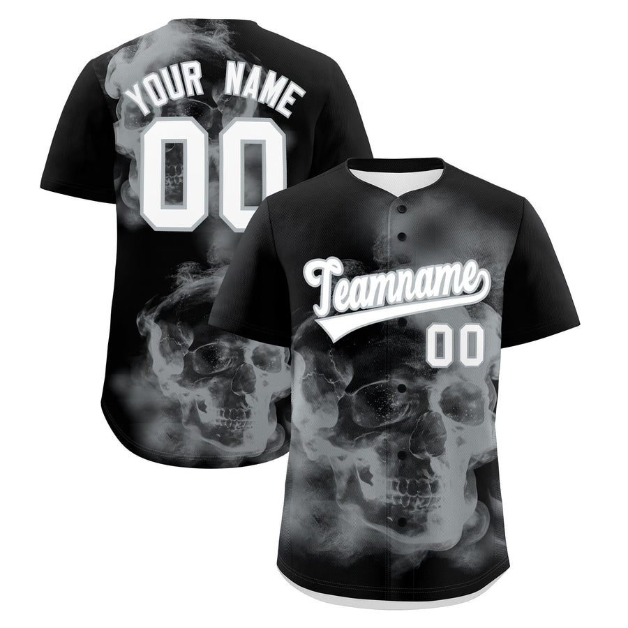 Custom Black Silver White skeleton Graffiti Pattern Lightweight Baseball Jersey | BuyFootballJersey