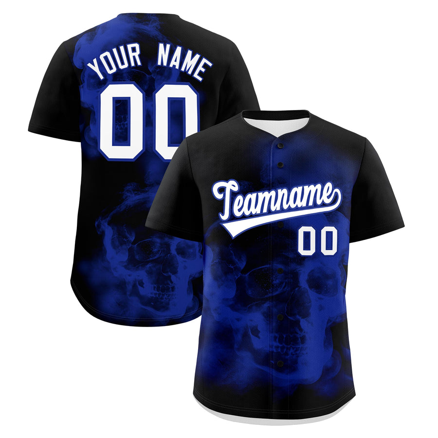 Custom Black Royal Blue White skeleton Graffiti Pattern Lightweight Baseball Jersey | BuyFootballJersey