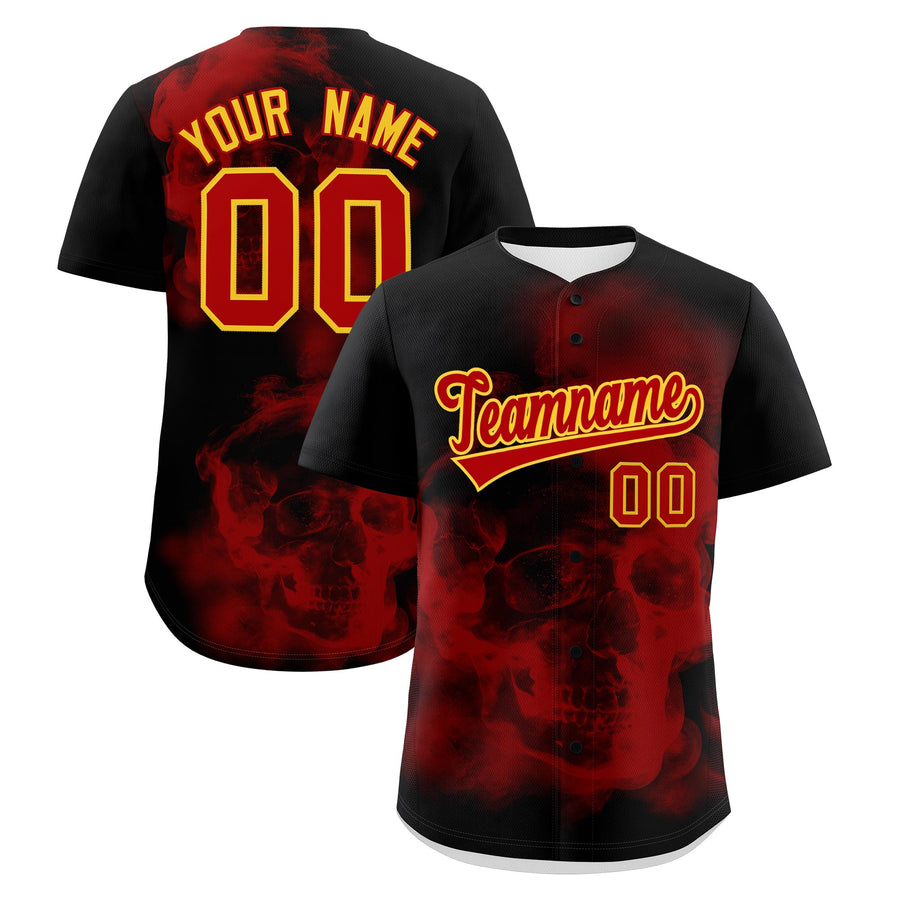 Custom Black Red Gold skeleton Graffiti Pattern Quick Dry Baseball Jersey | BuyFootballJersey
