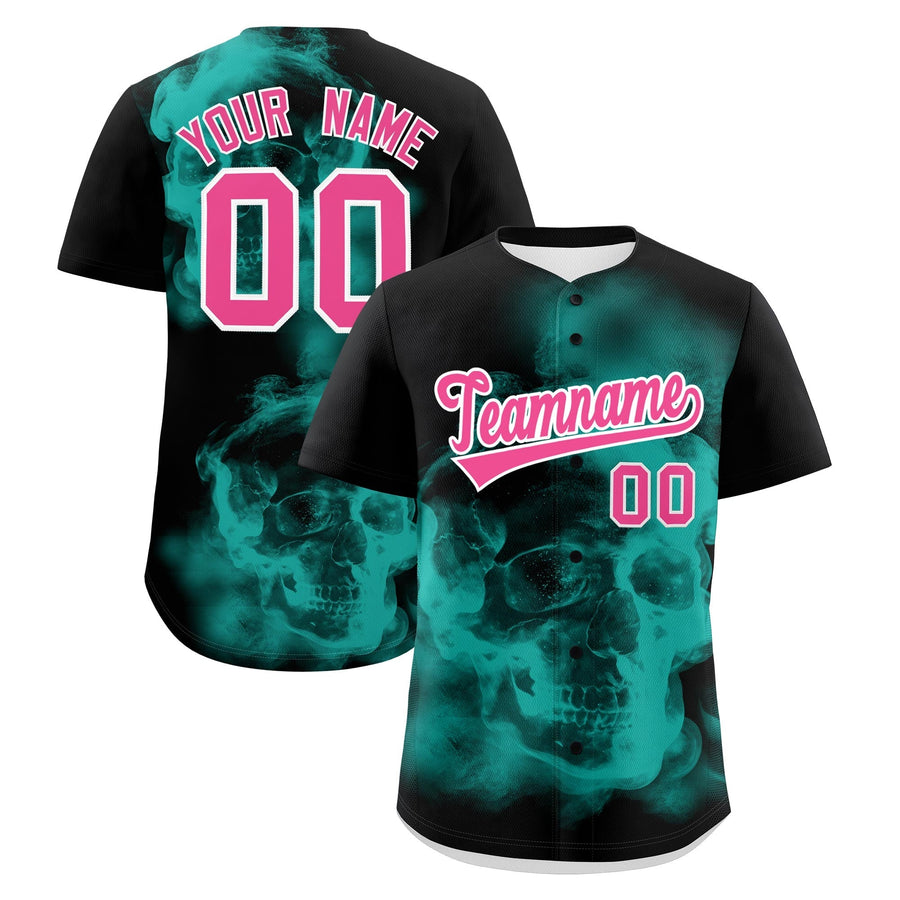 Custom Black Aqua Pink skeleton Graffiti Pattern Lightweight Baseball Jersey | BuyFootballJersey