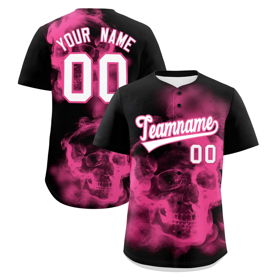 Custom Black Pink White skeleton Graffiti Pattern Quick Dry Baseball Jersey | BuyFootballJersey