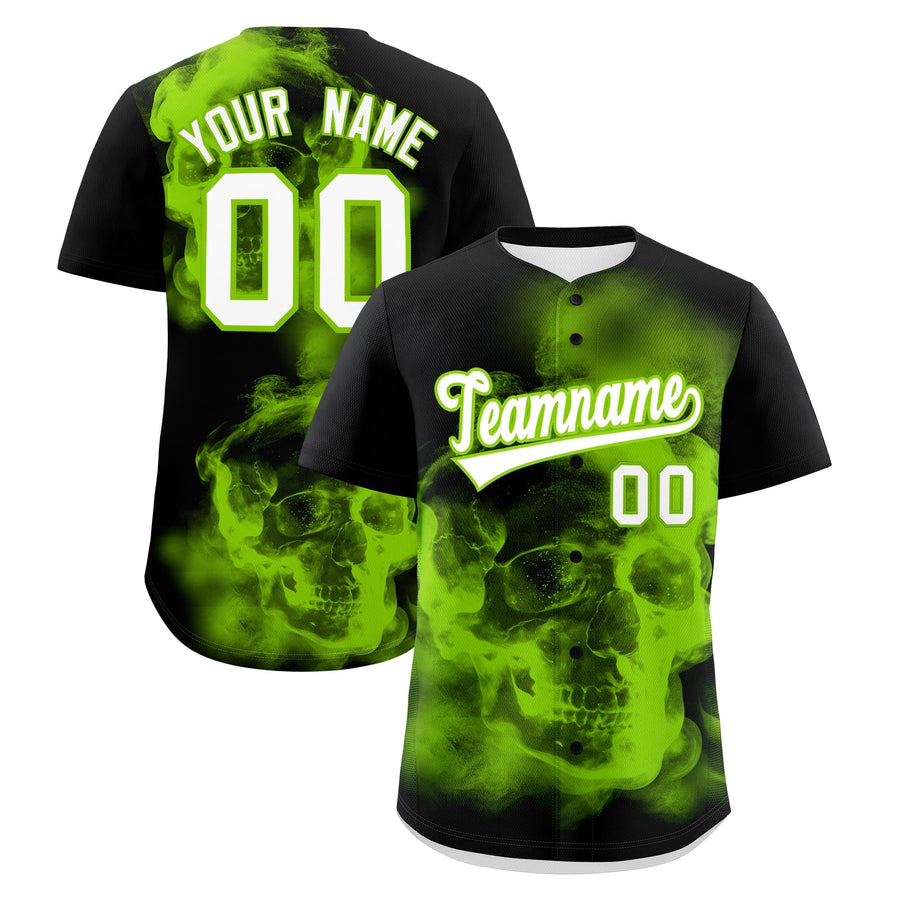 Custom Black Neon Green White skeleton Graffiti Pattern Lightweight Baseball Jersey | BuyFootballJersey