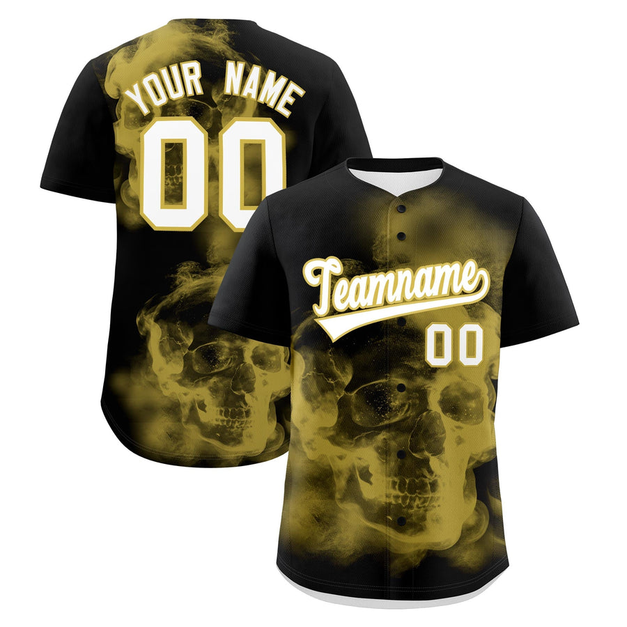 Custom Black Old Gold White skeleton Graffiti Pattern Lightweight Baseball Jersey | BuyFootballJersey