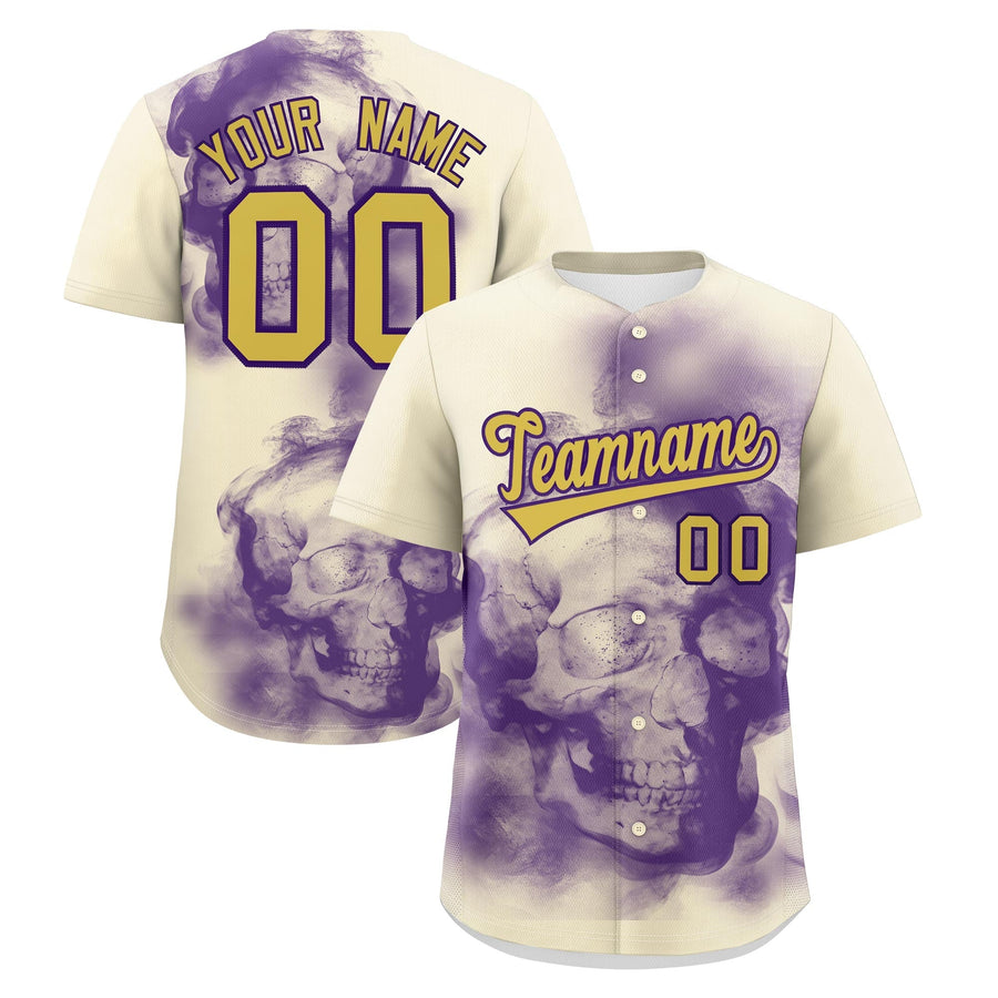 Custom Cream Purple Old Gold skeleton Graffiti Pattern Lightweight Baseball Jersey | BuyFootballJersey
