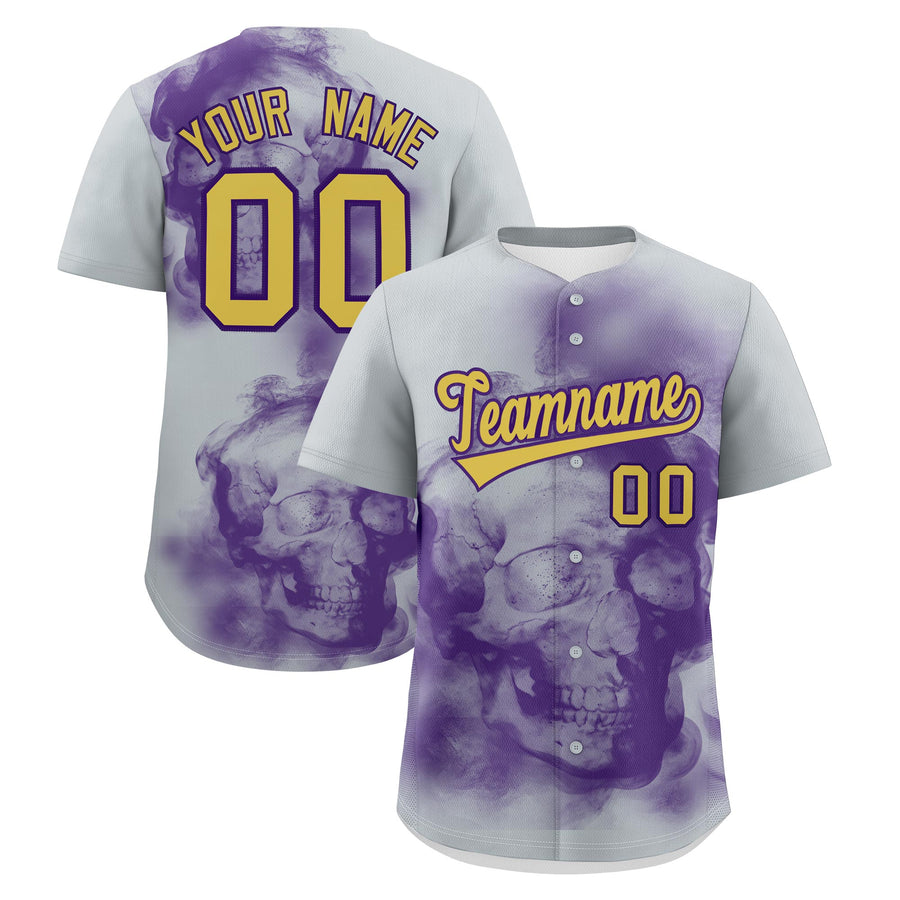 Custom Silver Purple Old Gold skeleton Graffiti Pattern Lightweight Baseball Jersey | BuyFootballJersey