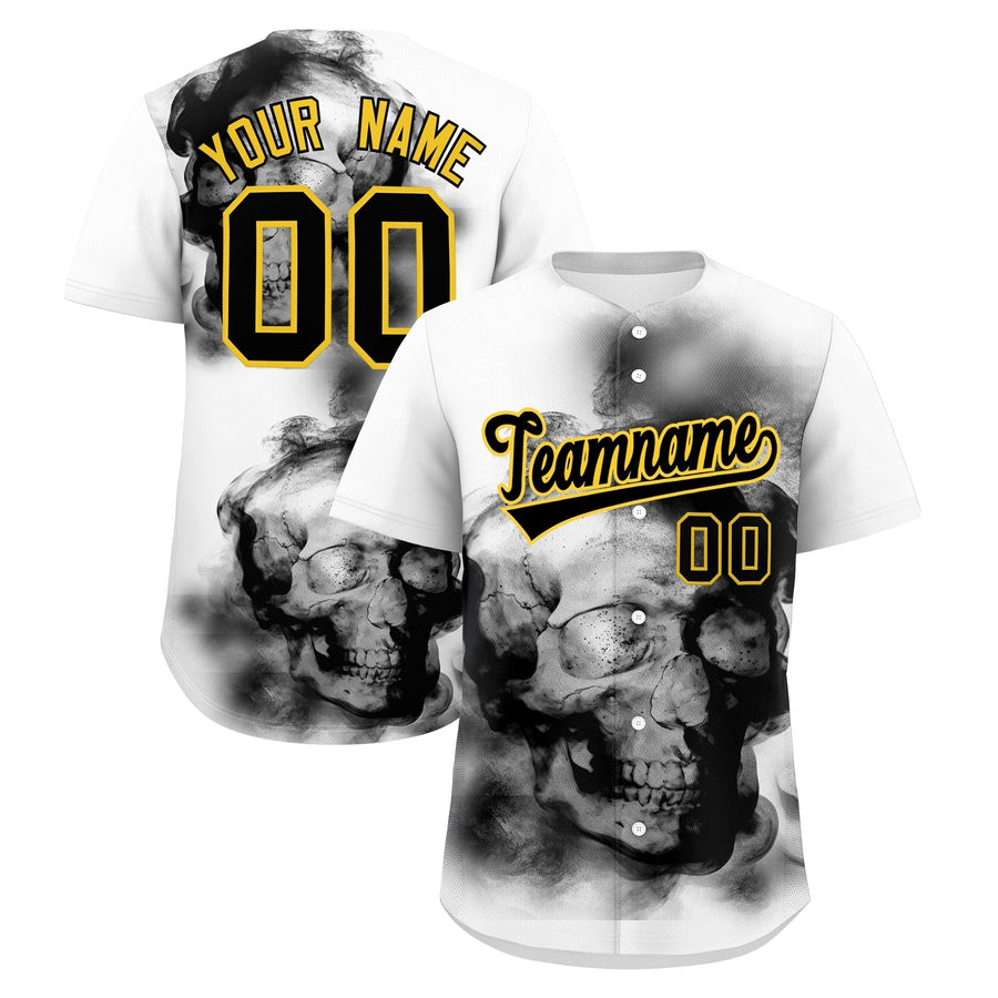 Custom White Black Gold skeleton Graffiti Pattern Lightweight Baseball Jersey | BuyFootballJersey