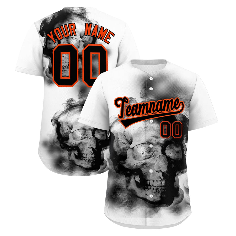 Custom White Black Orange skeleton Graffiti Pattern Quick Dry Baseball Jersey | BuyFootballJersey