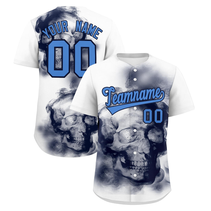 Custom White Navy Powder Blue skeleton Graffiti Pattern Lightweight Baseball Jersey | BuyFootballJersey