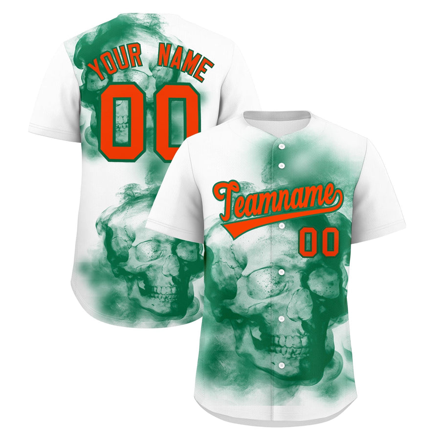 Custom White Kelly Green Orange skeleton Graffiti Pattern Quick Dry Baseball Jersey | BuyFootballJersey