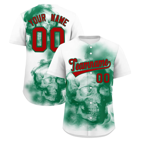 Custom White Kelly Green Red skeleton Graffiti Pattern Lightweight Baseball Jersey | BuyFootballJersey