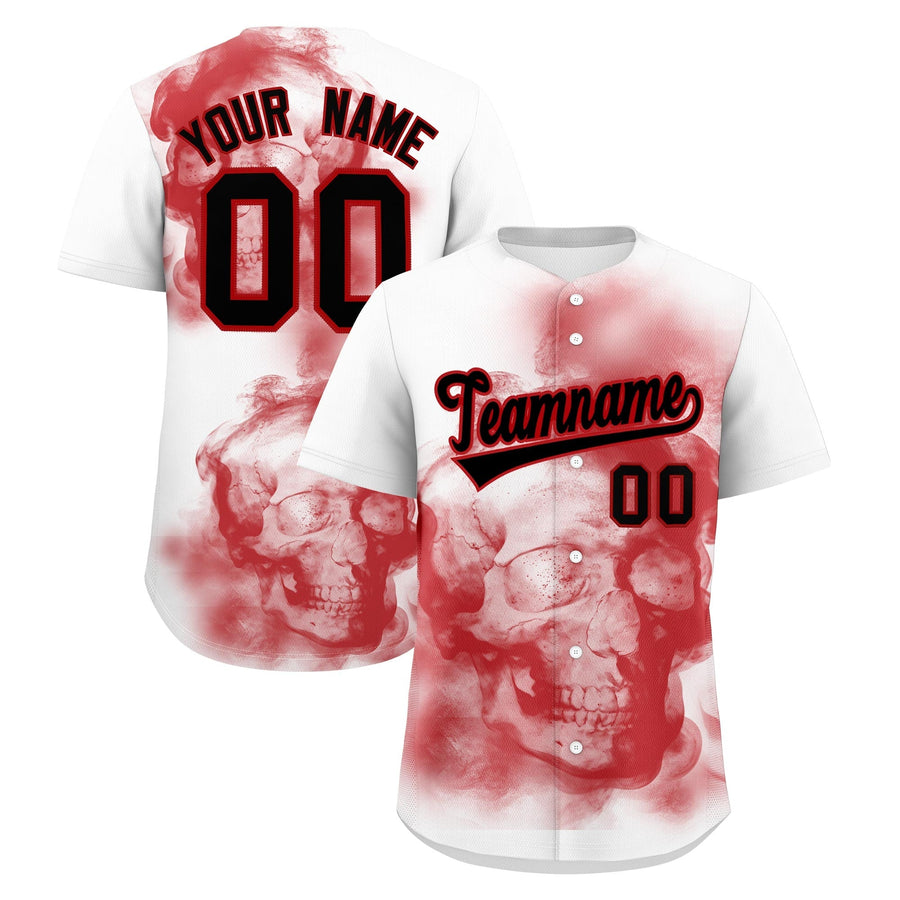 Custom White Red Black skeleton Graffiti Pattern Lightweight Baseball Jersey | BuyFootballJersey