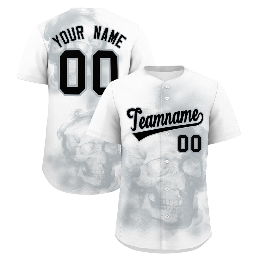 Custom White Silver Black skeleton Graffiti Pattern Quick Dry Baseball Jersey | BuyFootballJersey