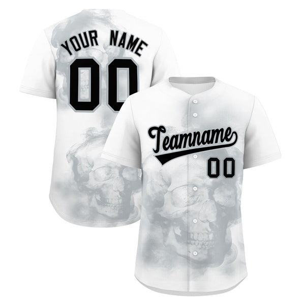 Custom White Silver Black skeleton Graffiti Pattern Quick Dry Baseball Jersey | BuyFootballJersey