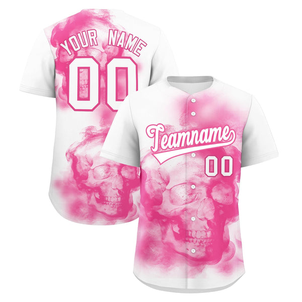 Custom White Pink skeleton Graffiti Pattern Lightweight Baseball Jersey | BuyFootballJersey