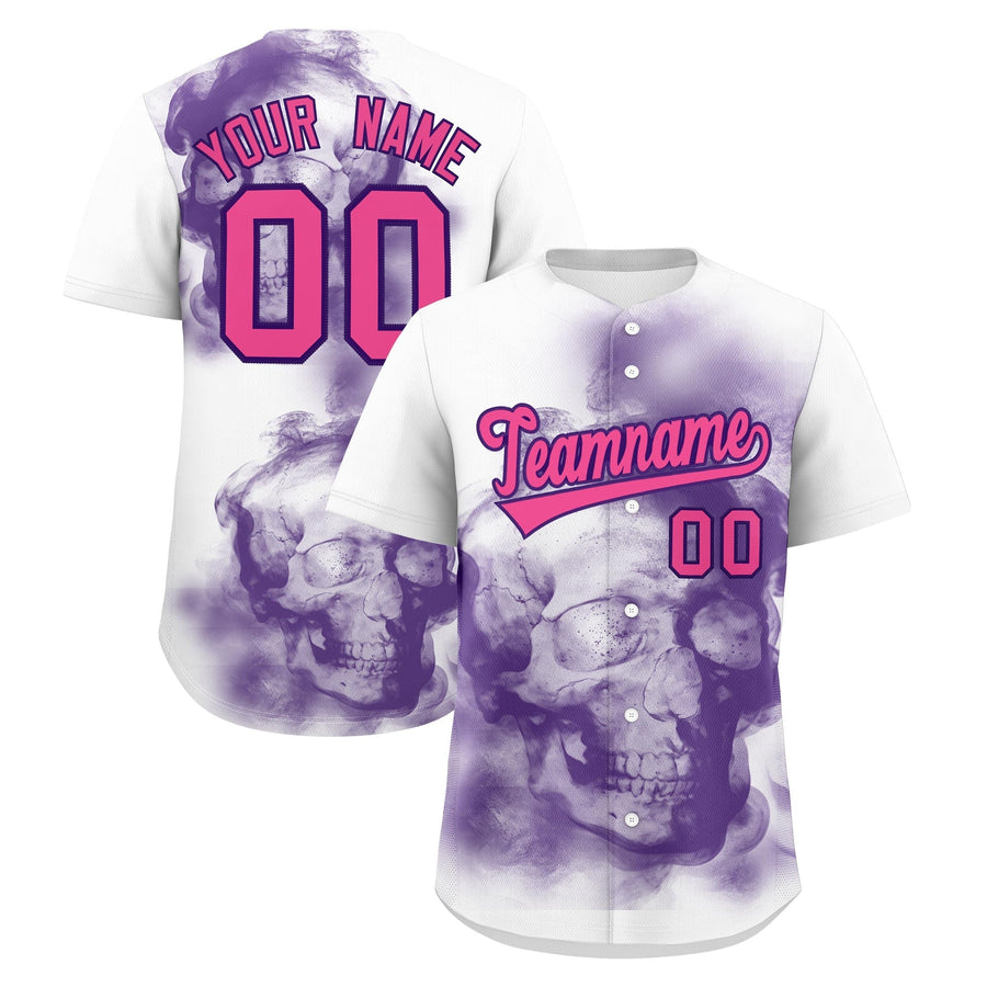 Custom White Purple Pink skeleton Graffiti Pattern Quick Dry Baseball Jersey | BuyFootballJersey