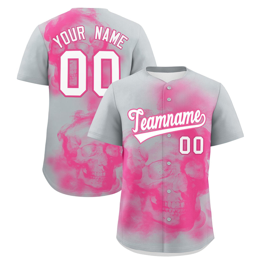 Custom Silver Pink White skeleton Graffiti Pattern Lightweight Baseball Jersey | BuyFootballJersey