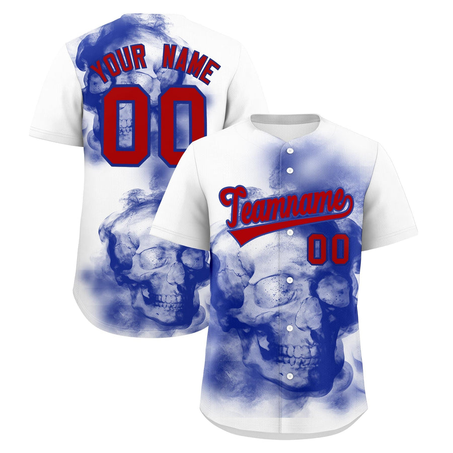 Custom White Royal Blue Red skeleton Graffiti Pattern Quick Dry Baseball Jersey | BuyFootballJersey