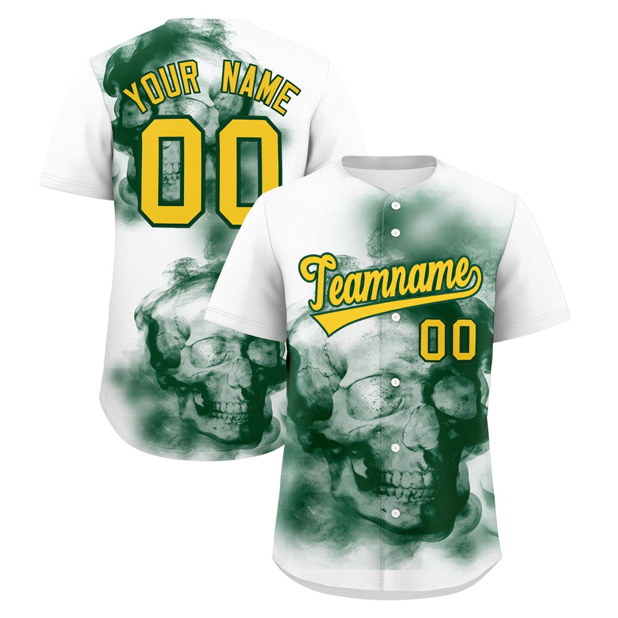 Custom White Dark Green Gold skeleton Graffiti Pattern Lightweight Baseball Jersey | BuyFootballJersey