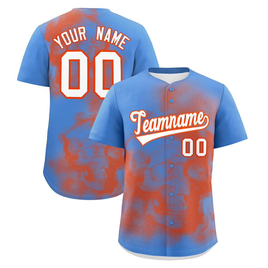 Custom Powder Blue Orange White skeleton Graffiti Pattern Lightweight Baseball Jersey | BuyFootballJersey