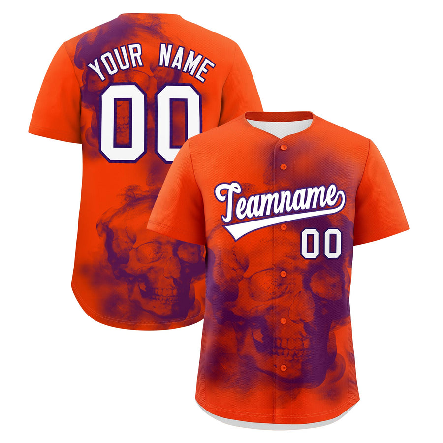 Custom Orange Purple White skeleton Graffiti Pattern Lightweight Baseball Jersey | BuyFootballJersey