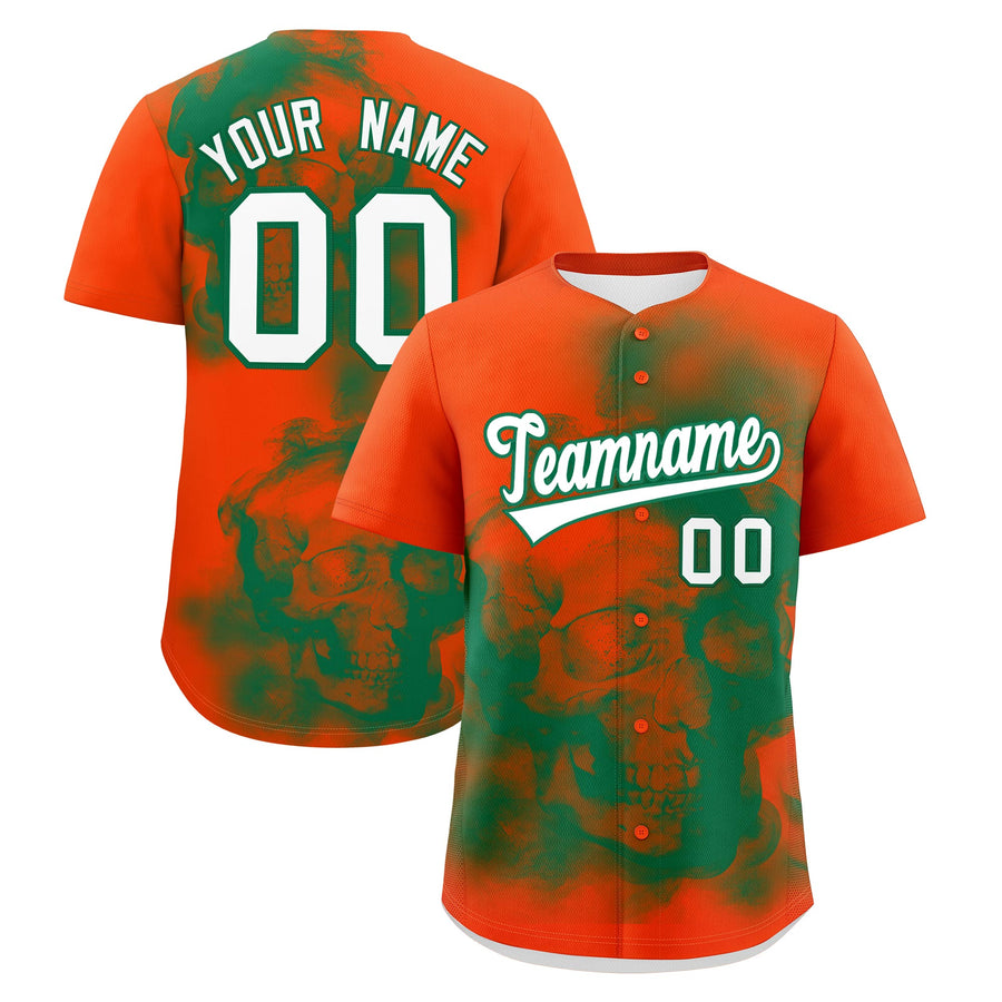 Custom Orange Kelly Green White skeleton Graffiti Pattern Quick Dry Baseball Jersey | BuyFootballJersey