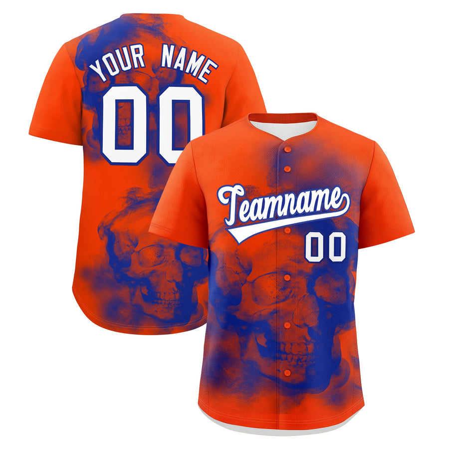 Custom Orange Royal Blue White skeleton Graffiti Pattern Lightweight Baseball Jersey | BuyFootballJersey