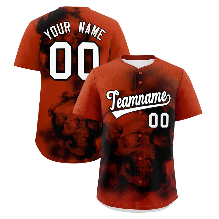Custom Dark Orange Black White skeleton Graffiti Pattern Quick Dry Baseball Jersey | BuyFootballJersey